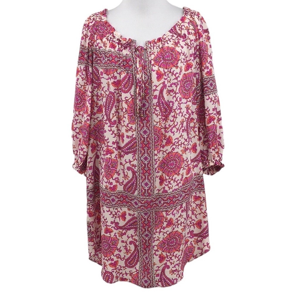 Alice & Trixie Mini Dress Womens XS White Pink Floral Paisley Silk Shift Flirty‎